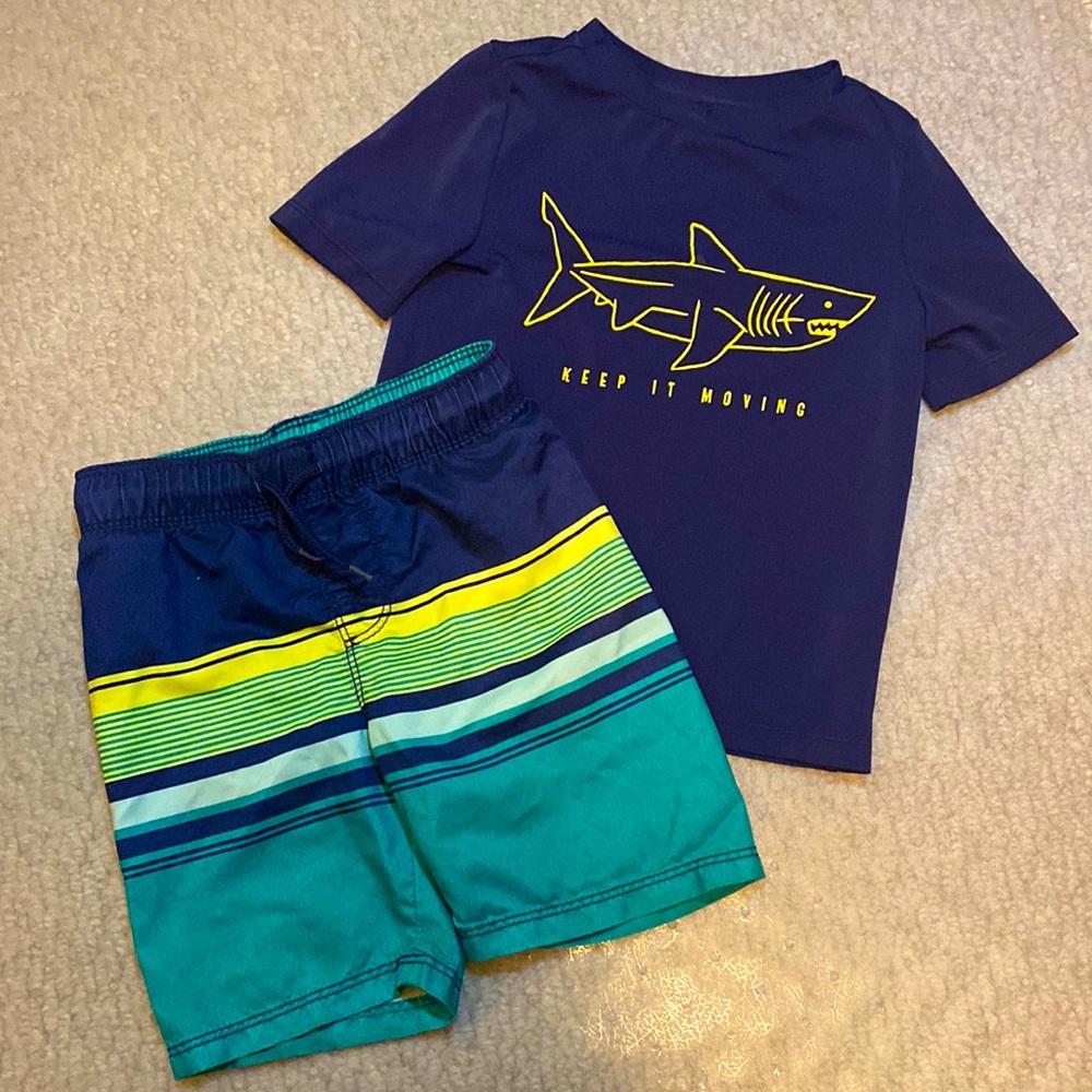 Old Navy Rash Guard Swim Trunks Set Size 3T | Striped Swim Trunks Rash Guard 3T